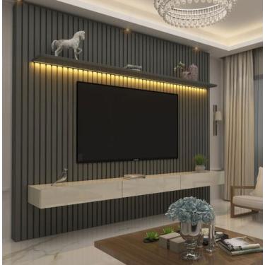 Imagem de Home Para Tv Ripado Led Nobre 230 Grafite Off White - Gelius - Gelius 