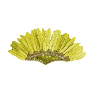 Imagem de Cocar Indígena de Carnaval Amarelo de Penas - Extra Festas