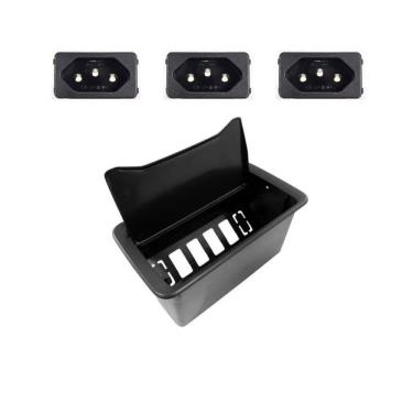 Imagem de Caixa De Embutir Em Mesa Móveis New 6 Slim Com 3 Tomadas 10/20a Preta