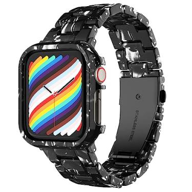 Imagem de Takfox Pulseira de relógio inteligente com capa para Apple Watch séries 8, 7, 6, 5, 4, SE, 2022 de 40 mm, 41 mm, 44 mm, 45 mm, moldura protetora à prova de choque [preta, 44 mm]