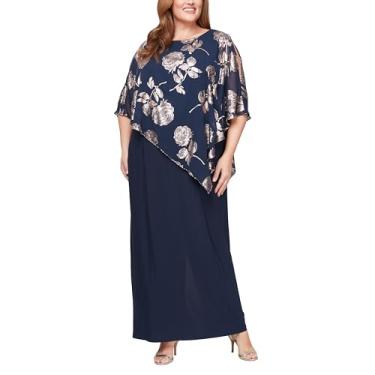 Imagem de S.L. Fashions Vestido feminino longo assimétrico para mãe da noiva, vestido de noite formal (tamanho grande), Azul marinho/rosa dourado, 52