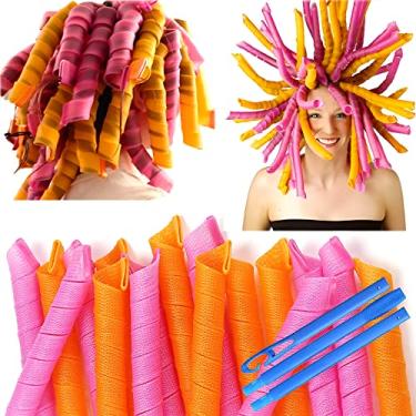 Imagem de MC MAGIC CURLER 50 Peças Modeladores de Cabelo Em Espiral Sem Calor 22 Polegadas Mágicos Sem Calor Cachos de Cabelo para Cabelos Longos 6 Peças de Ganchos de Estilo Conjunto de Rolos de Cabelo Diy (Rosa-Laranja)