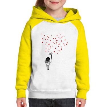 Imagem de Moletom Infantil Collect Hearts - Foca na Moda, Branco, Amarelo, 4