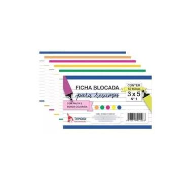 Imagem de Ficha Pautada Coloridas 3x5 Blocada Para Resumo 50 Folhas - Tamoio