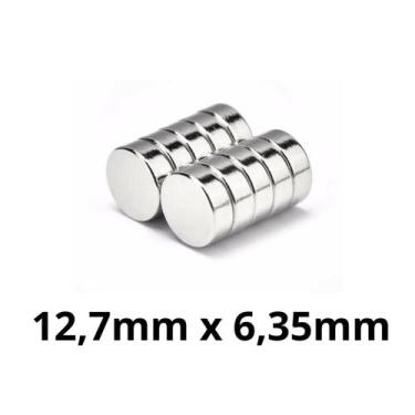 Imagem de Kit 10 Peças Imã Neodímio Disco Magnético N35  12,7 x 6,35 mm Super Fo