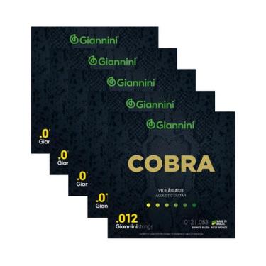 Imagem de Kit 5 Encordoamento Violão Giannini Aço Cobra Bronze CA82L 80/20 0.012