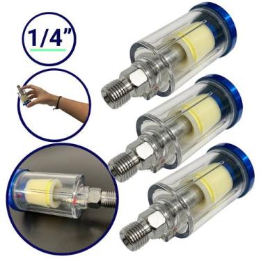 Imagem de Kit 3 Mini Filtro De Ar Comprimido Para Pistola De Pintura Rosca 1/4 A