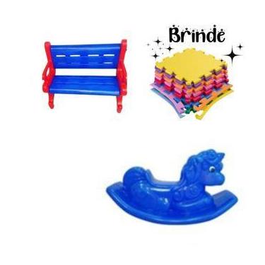 Imagem de Kit Banco Plástico com Gangorra Unicórnio e 4 Tatames 50x50 - Valentin