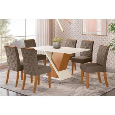 Imagem de Conjunto: Mesa Sala Jantar Solus Tampo Madeirado c/ Vidro Canto Reto 1