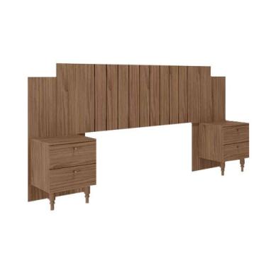 Imagem de Painel Cama Box Madeirado Casal/Quenn Genova c/ 2 Mesas e 4 Gavetas Av