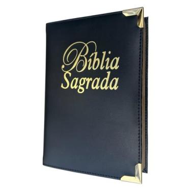 Imagem de Biblia Preta material sintético Cp dura acolchoada com Borda Dourada S