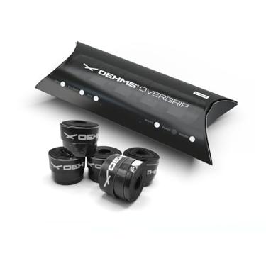 Imagem de OEHMS Overgrip | Pacote com 5 fáceis de aplicar | Superfície confortável, aderente e absorvente | Versátil para tênis, pickleball, badminton, squash | Preto