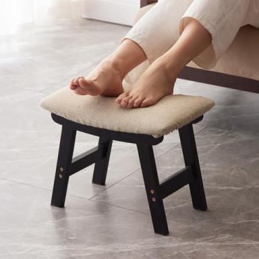 Imagem de Banco para pés, otomano e apoio para os pés, pequeno descanso para os pés de sofá, banco de bambu sob a mesa, assentos extras para sala de estar, quarto e cozinha (pernas de banco pretas - superfície