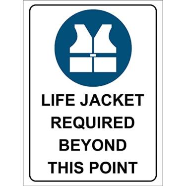 Imagem de Placa de metal para colete salva-vidas necessária Beyond this Point 30,5 x 40,6 cm Caution Danger Safety Security Aviso Sinais de aviso