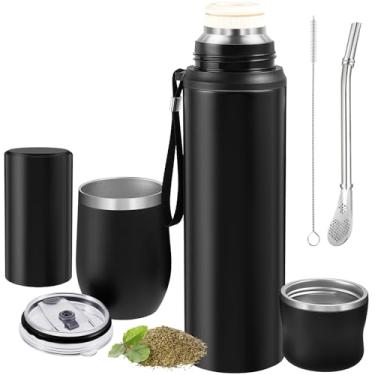 Imagem de Suclain Conjunto de 3 peças de Yerba Mate, copo de erva-mate e garrafa a vácuo, copo de cabaça de erva-mate de 355 ml, garrafa térmica de aço inoxidável de 963 ml, escova de bombilla e palha, lata de