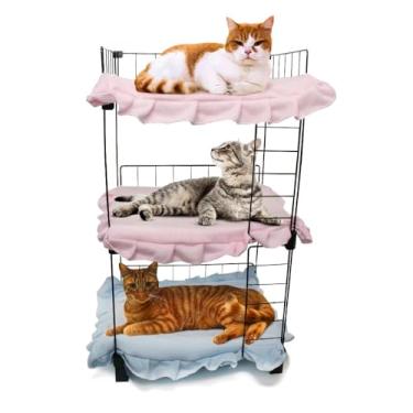 Imagem de Treliche Cama para Gatos com Colchonetes para 3 Gatos Cama Pet Tripla 75x40x30cm Móveis Animais de Estimação (Tela Branca com 1 Colchão Fêmea e 2 Macho)