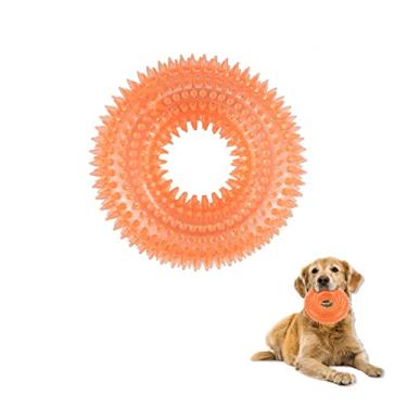 Imagem de Andiker Brinquedo para cães Squeaky, brinquedos mastigáveis TPR para moer os dentes e limpar brinquedos de buscar cães para melhorar a interatividade ao ar livre, adequado para todos os tamanhos de cães presentes e amantes de cães (laranja pequeno)