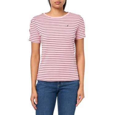 Imagem de Nautica Camiseta feminina de algodão gola redonda com detalhe de manga de renda, Rosa caramelo/preto, GG