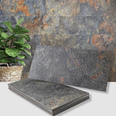 Imagem de AULIGET 20 peças de azulejos de parede de revestimento de ardósia enferrujada, 15,24 cm x 30,5 cm de PVC para cozinha, banheiro, lavanderia, campista, lareira