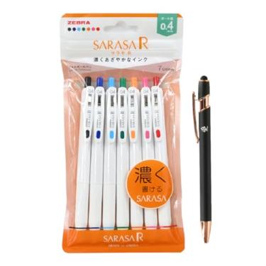 Imagem de Canetas Zebra Pen Sarasa R 0,4 mm gel retrátil, conjunto de 7 cores JJS29-R1-7C importação japonesa com adesivo Kanji LOVE