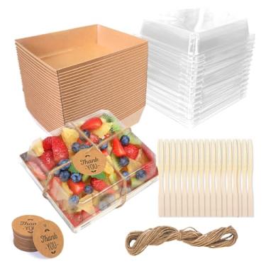 Imagem de MOLDTAS Pacote com 50 Caixas de Charcutaria de 5,8 X 4,9" com Tampas Transparentes, Papel Kraft, Padaria, Sobremesa, Sanduíche, Caixa Descartável, Recipientes para Comida para Viagem, Biscoitos, Donut