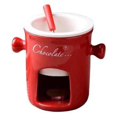 Imagem de ABPWO Caneca de fondue de chocolate, canecas de cerâmica para chocolate ou queijo, inclui garfos, 290 ml (vermelho A)