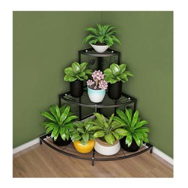Imagem de Flower Rack，Plant Stand Indoor Outdoor，Tier Plant Stand ，Corner Stepped Flower Stand，Simple Plant Stand，Floor-Standing Glower Rack，Storage Rack，for Living Room Balcony Garden(Black,60*65*20cm/23.6*25.