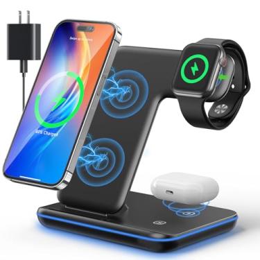 Imagem de Carregador sem Fio 3 em 1, Estação de Carregamento Compatível com iPhone 16/15/14/13/12/11/XR, Carregador Indutivo sem Fio para Apple Watch 10 9 8 7 6 5 4 3 SE Ultra Series, AirPods 4 3 2 Pro