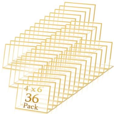 Imagem de Pacote com 36 suportes de placa de acrílico, moldura dourada, números de mesa, inclinados, menu traseiro, suporte de exibição de documentos, porta-fotos, placas de mesa de plástico para escritório de casamento (estilo horizontal, 10 x 15 cm)