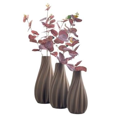 Imagem de Trio De Vasos Decorativos Moderno com Arranjo Eucalipto Artificial (Marrom)