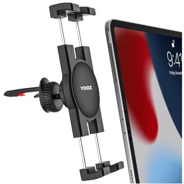 Imagem de YOOZ Suporte para tablet com saída de ar, suporte de telefone para tablet com saída de ar condicionado para carro [clipe de atualização nunca treme] para iPad Pro Air Mini, Galaxy Tab, Kindle, Fire,