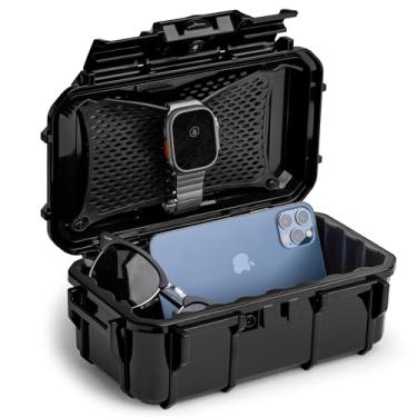 Imagem de Evergreen Capa protetora impermeável 57 Dry Box – Seguro para viagem/Especificações Mil/Feito nos EUA – para câmeras, telefones, lata de munição, acampamento, caminhada, passeios de barco, esportes aquáticos, facas e sobrevivência (preto)