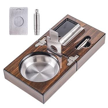 Imagem de PENNY73 Cinzeiro dobrável para charutos Cuba, portátil, madeira, aço inoxidável, cortador de charuto, abridor de guilhotina, conjunto de suportes acessórios de viagem