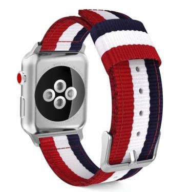 Imagem de Pulseira de nylon para Apple Watch Ultra 8 7 6 5 4 SE de 49 mm, 45 mm, 44 mm e 40 mm, pulseira esportiva confortável para IWatch 3 de 42 mm e 38 mm (azul, branco e vermelho, 42 mm, 44 mm, 45 mm-49 mm)