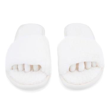 Imagem de Pedi Couture Pantufas femininas felpudas – Chinelos femininos macios e confortáveis com separadores de dedos abertos – Bonito uso o dia todo, calçado feminino casual, sem cadarço, para uso interno e