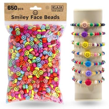 Imagem de 650 peças de contas de rosto sorridente, pacote grande | Miçangas coloridas misturadas, contas de rosto feliz para bijuterias "faça você mesmo", brincos, colares, suprimentos para artesanato | Pacote de miçangas de sorriso, emojis coloridos aleatórios e coloridos, enfeites/decorações de emoticon miç