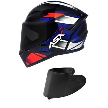 Imagem de Capacete ASX City Start Preto Vermelho e Azul Mais Viseira Fumê