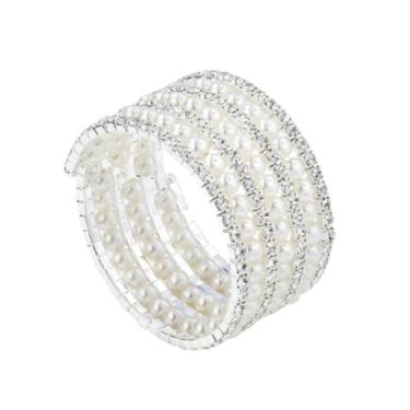 Imagem de KIFEDSLJ Pulseira de imitação de pérola larga de cristal dos anos 20 multicamadas com cristais de pérolas para mulheres, bijuterias de casamento, elastic, imitação de pérola, imitação de pérola