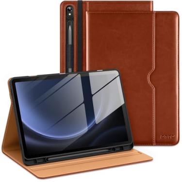 Imagem de DTTO Capa para Samsung Galaxy Tab S9 FE 5G 10,9 polegadas/Galaxy Tab S9 11 polegadas lançado em 2023, capa fólio de couro premium com suporte para caneta S, hibernar/despertar automático, marrom novo