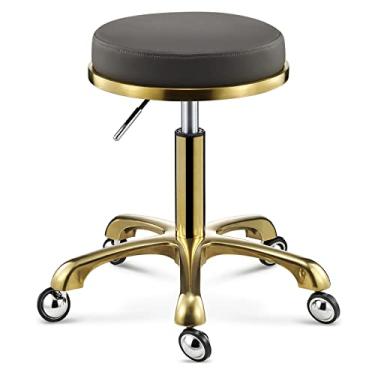 Imagem de 7HAHA3 Banqueta com rodas processo de chapeamento a titânio de alta resistência banco giratório com base dourada elevador de barra cadeira de beleza para escritório barbeiro cozinha, cinzento A