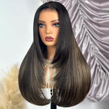 Imagem de TESLAL Balayage Wear And Go Glueless Wigs Cabelo Humano Pré-Cortado Hd Lace Wig 6X6 Layered Straight Wigs Para Mulheres 260% Densidade Sintética Human Hair Blend Wig Por Crafted Technology 26 Polega