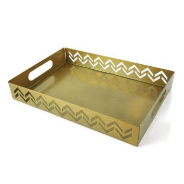 Imagem de Bandeja Decorativa de Ferro Dourada Aparador Cozinha Cafe Bar - NAURA 