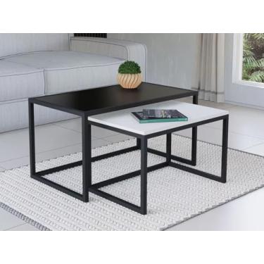 Imagem de Conjunto Mesa De Centro Industrial 65cm e 60cm Aço Preto Duo Madeira (Laca branca)