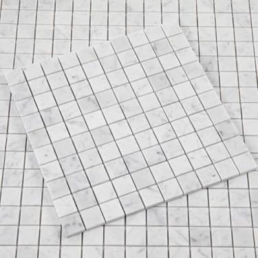 Imagem de Lovdeco Pedra de mármore branco Carrara 2,5 cm quadrado italiano Bianco Carrera para cozinha parede banheiro chuveiro piso (5 folhas, afiado)