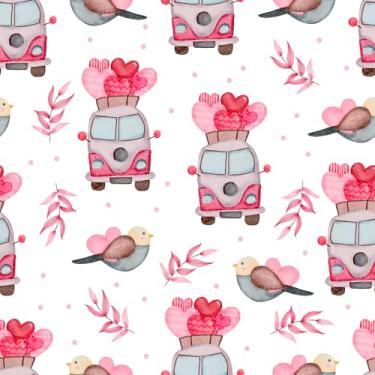 Imagem de Papel De Parede 12m Kombi Pássaro Coração Cartoon Lavável