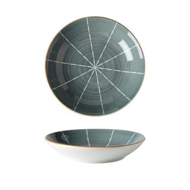 Imagem de TROSIQUANJIA Prato de arroz minimalista de 20 polegadas estilo nórdico sob o esmalte, prato redondo de cerâmica para comida doméstica - placa de cor Tang de 20 cm - cinza escuro