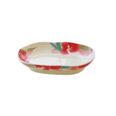 Imagem de Conjunto de tigela e prato de cerâmica vintage Iris, xícara de café para chá da tarde em casa - prato de peixe de 25,4 cm / vermelho