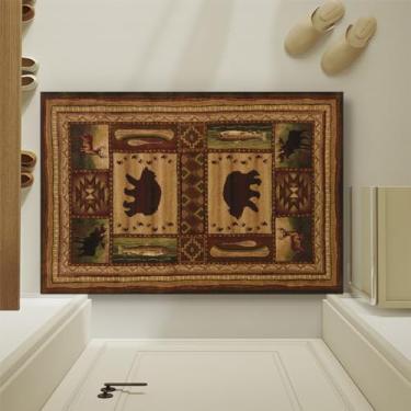 Imagem de Lodge Rústico Urso Alce Banheiro Tapete de Entrada Tapetes Cozinha Corredor Vintage Área Pequena Tapetes Tapete Antiderrapante, 2'x3'