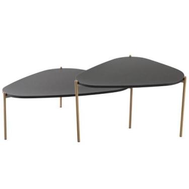 Imagem de Kit 02 Mesas de Centro Para Sala de Estar Pés Metálicos Adek A03 Nero 