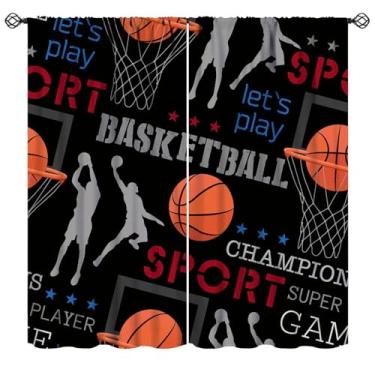 Imagem de Mchenxin Cortina de bolas de cesta para crianças, tema de basquete esportivo fixe para jogar com bolso para varão, cortinas de janela para quarto de meninos adolescentes, sala de jogos, sala de estar,